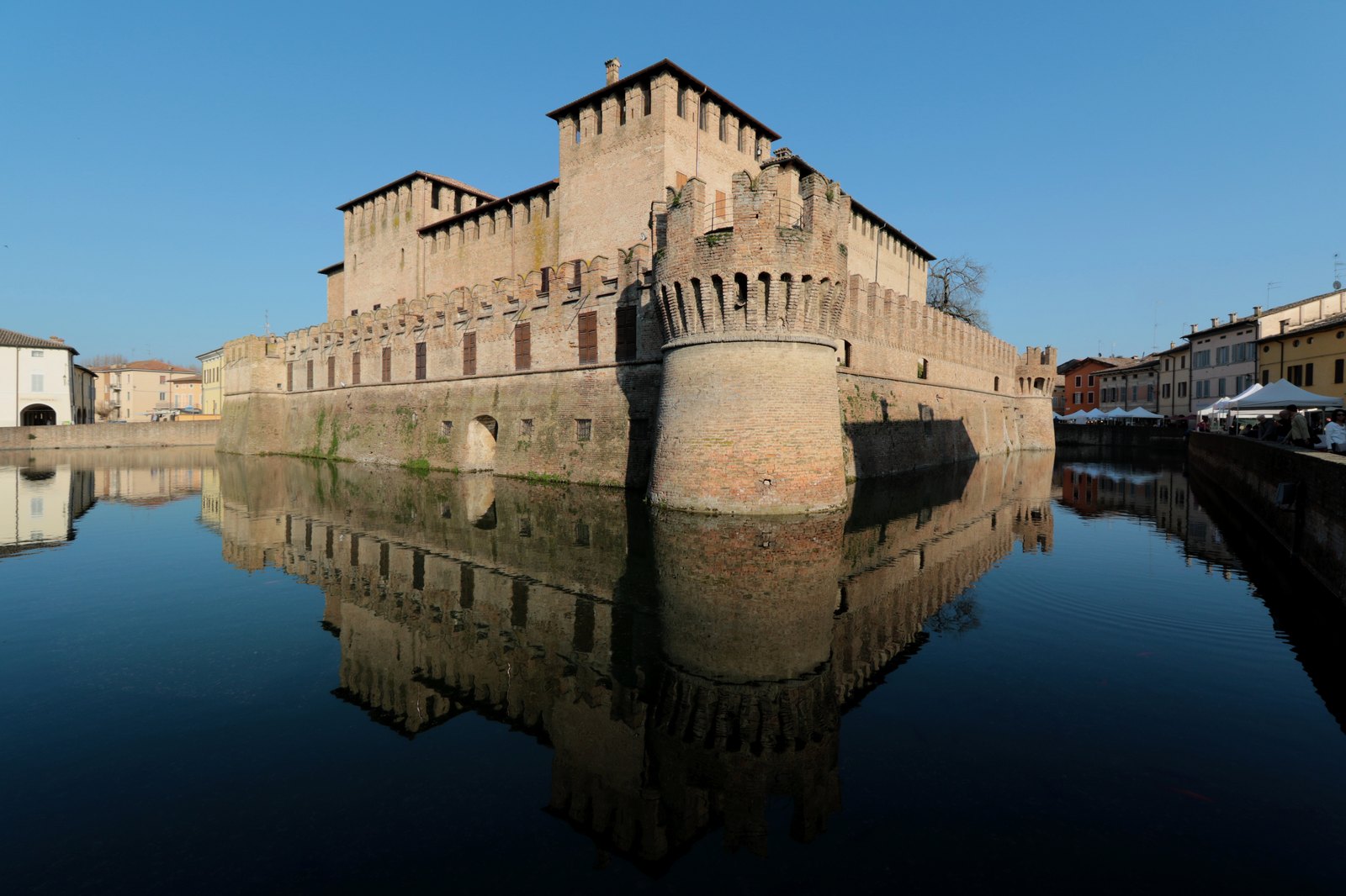 Rocca Sanvitale at Fontanellato, a brick fortress standing in its moat, Emilia-Romagna, OHH! ITALY