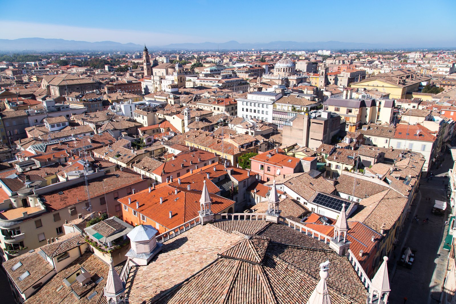 Terracotta roofs of Parma looking toward the baptistery and the ducal city.