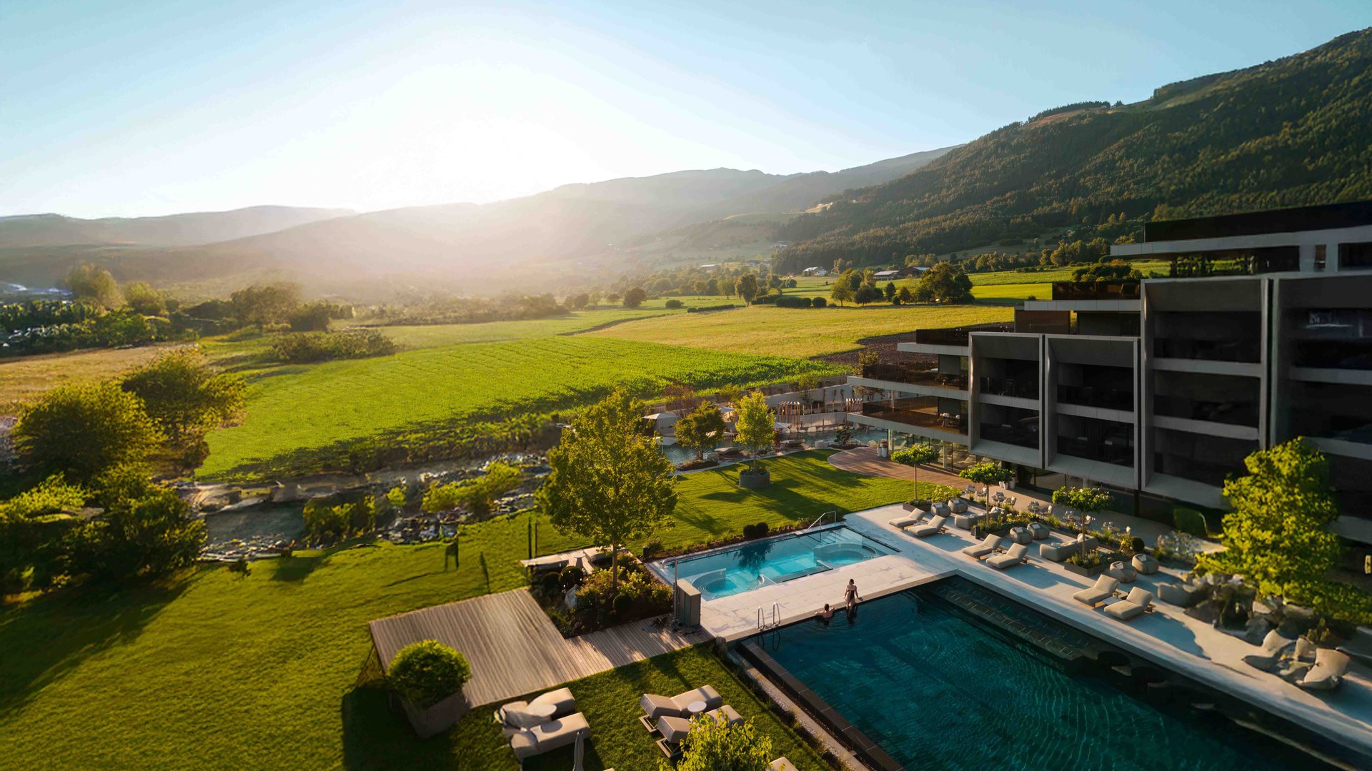 Hotel Solvie from the air, Pusteria valley, Gruppo Winkler