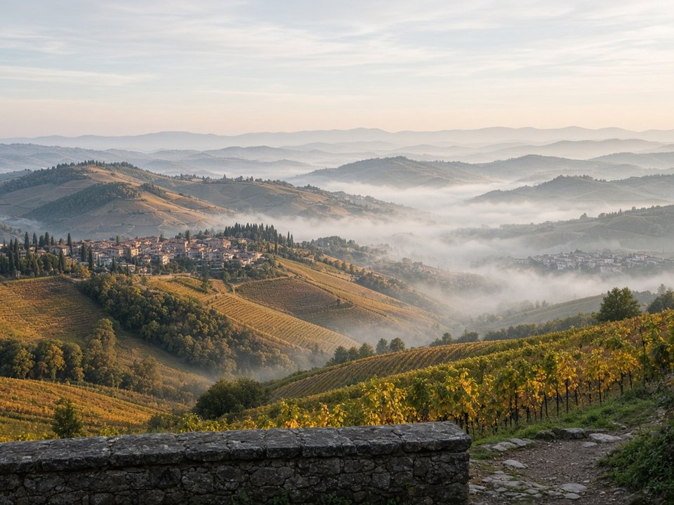 Open vineyard panorama from La Morra across the Langhe ridges, OHH! ITALY