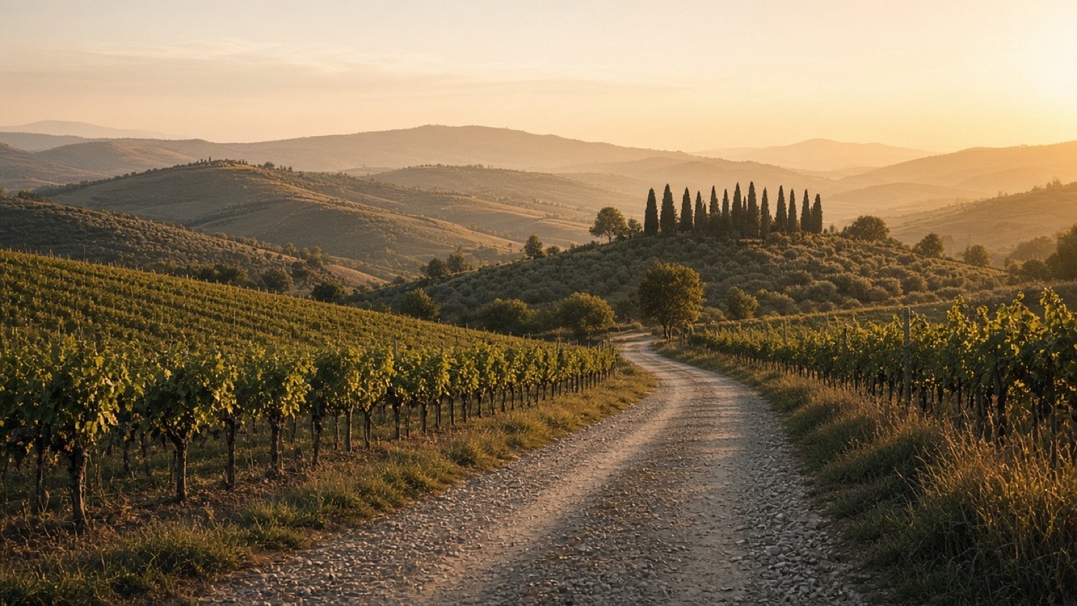 Agricultural road through Italian wine-country hills, OHH! ITALY