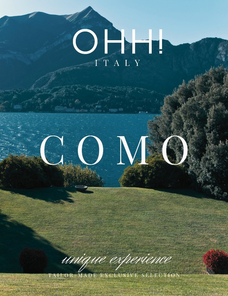 Lake Como Unique Experience cover: lawn to the water, titled COMO, by OHH! ITALY